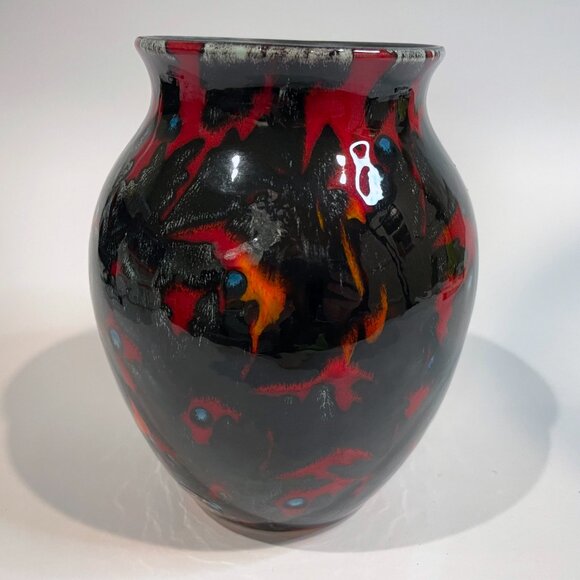 Poole Pottery Red Magma Vase by Artist Janice Tchalenko 6.5" tall Original label - Picture 4 of 9